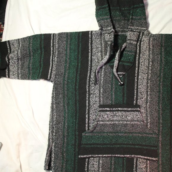 COPY - green white and black poncho hoodie - Picture 2 of 8
